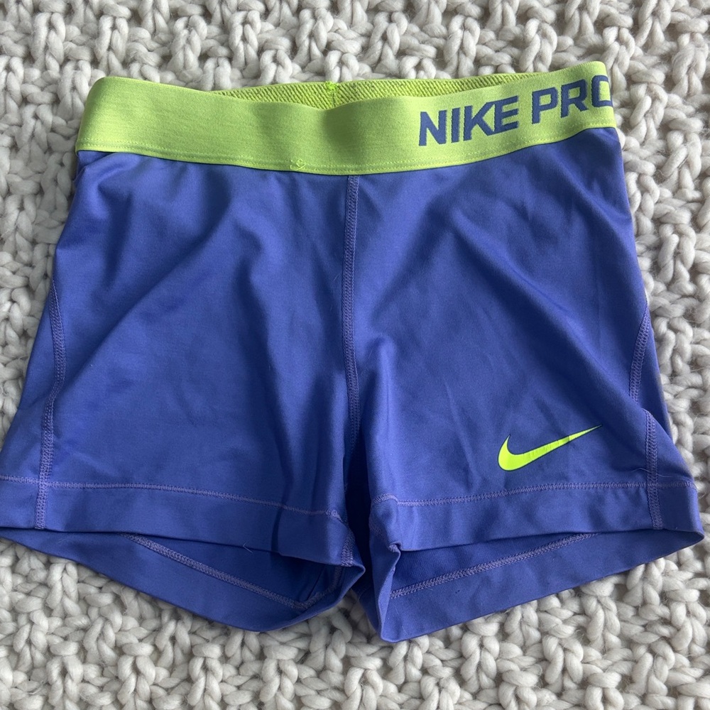Nike Purple Training Shorts with Neon Lime Waistband